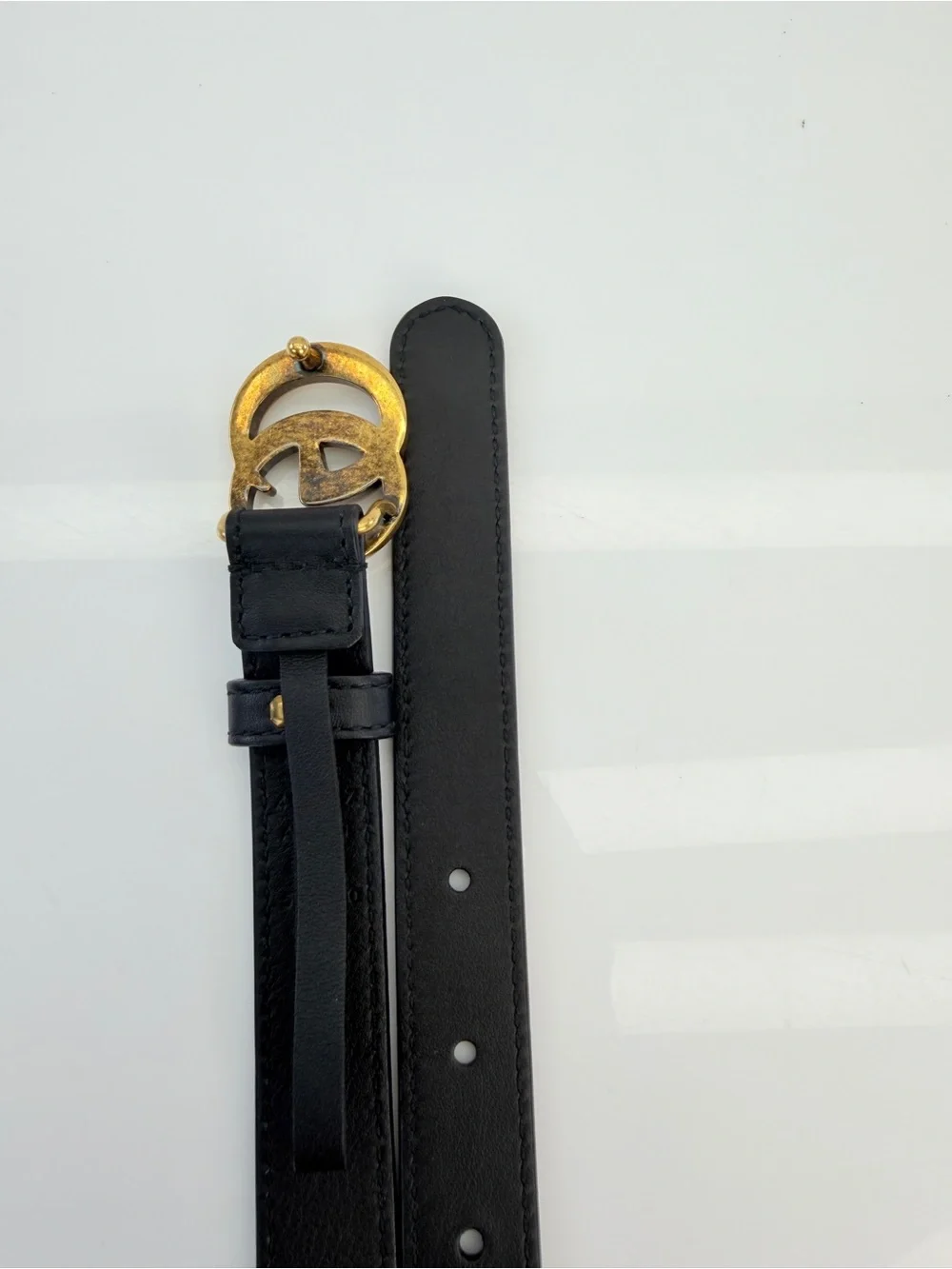 Gucci Gg Marmont Slim Black Leather Double G Belt Gold Buckle 409417 85/34